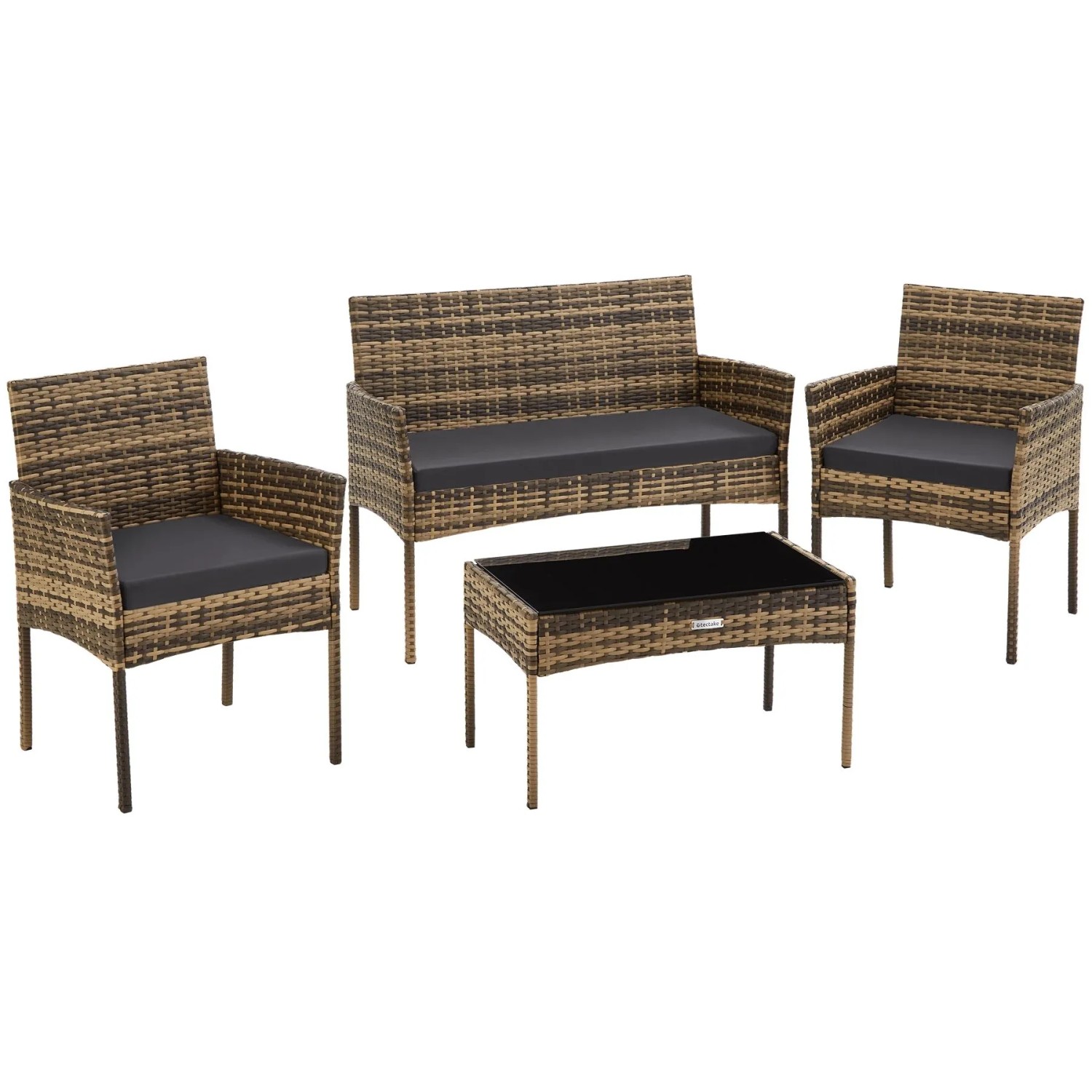 Tectake Rattan Gartenset Palese Für 4 Personen Wasserabweisende  Abnehmbare Polyesterbezüge  57 x 104 x 79 cm Natur