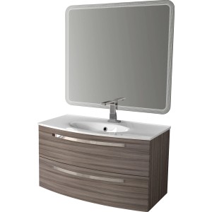 Badmöbel-Set Rondi 100 cm in Lärche Nachbildung, 3-teilig mit Waschbecken, Unterschrank und Spiegel.