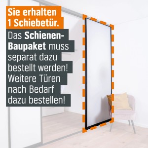 Schiebetür-Baupaket in Reinweiß mit schwarzem Profil. Flexibel anpassbare Schiebetür für den Innenausbau.