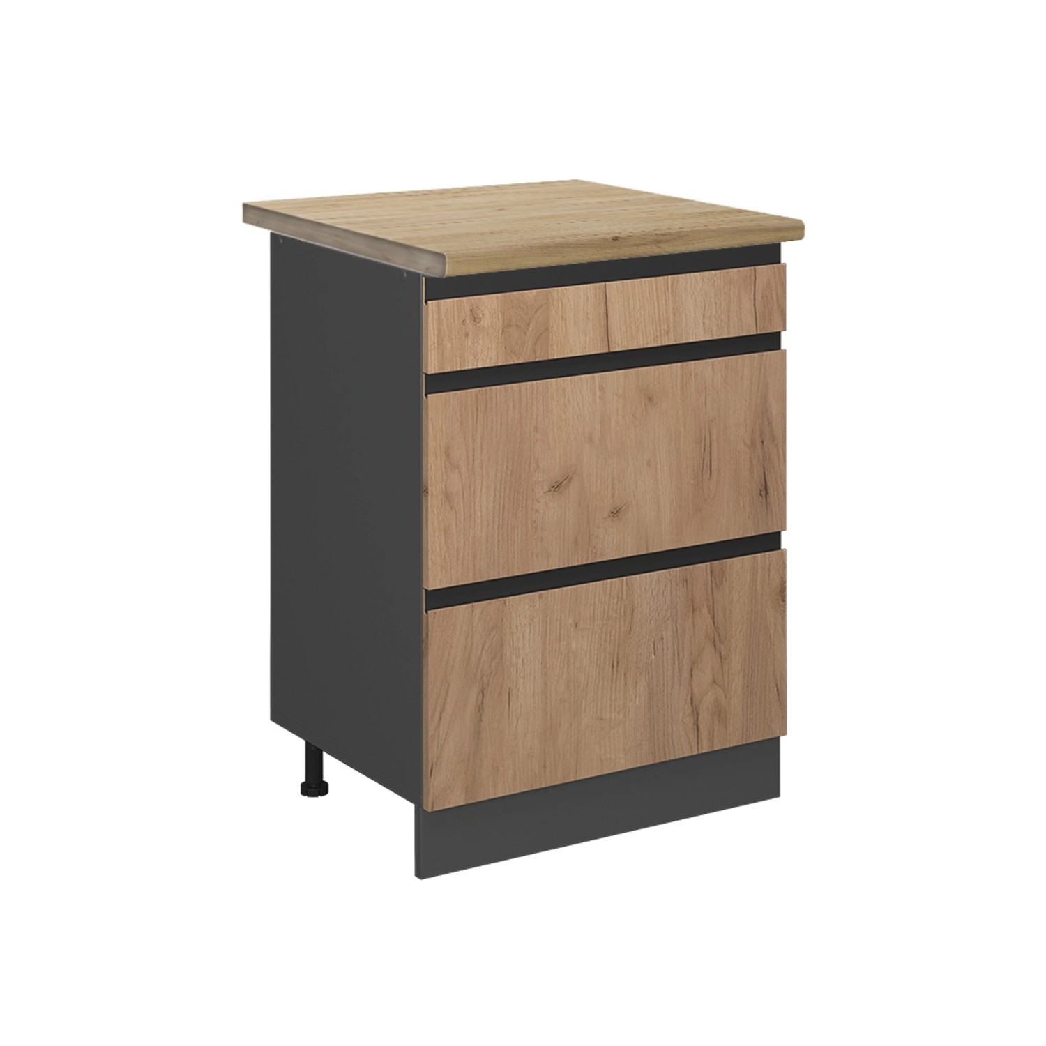 Vicco Küchenunterschrank R-Line Goldkraft Eiche/Anthrazit 60 cm mit Schubladen AP Eiche mit Anthrazit Korpus