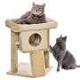 Beiger PawHut Kratzbaum (57cm) mit Katzenhöhle, Liegefläche und zwei Katzen.