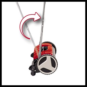 Einhell Hand-Rasenmäher GE-HM 38 S: Verstellbarer Griff mit rotem Pfeil zur Illustration.