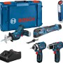 Bosch Professional 12V Akku-Set mit 5 Geräten, Ladegerät und Koffer.
