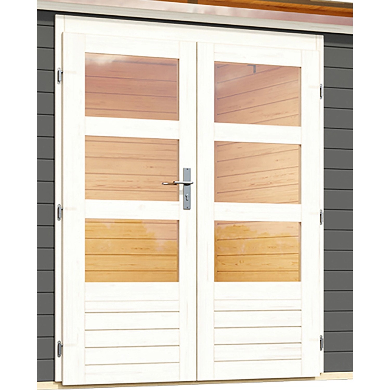 Doppeltür mit Glaseinsatz für Karibu Holz-Gartenhaus Kumla, terragrau lackiert.