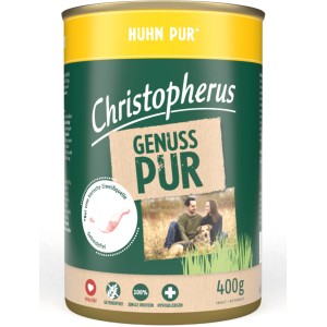 Christopherus Hunde-Nassfutter Pur Huhn, 400g Dose. Getreidefreies Single Protein Hundefutter.