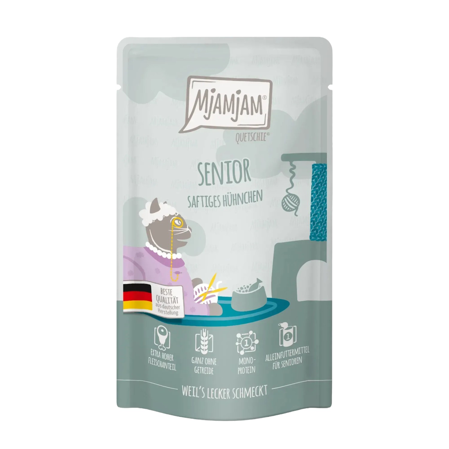 Mjamjam Katzen-Nassfutter Quetschie Senior Saftiges Hühnchen 125 g