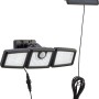 Solar-LED-Außenstrahler mit Bewegungssensor, 7 W, 800 lm, mit Solarpanel und drei Leuchten.