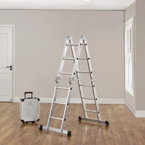 Juskys Multifunktionsleiter 3,6m aus Aluminium als Bockleiter, mit Transportkoffer.