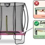 Rechteckiges EXIT Silhouette Trampolin 153x214cm in Rosa mit Sicherheitsnetz und Fußschutzsystem.