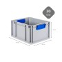 Graue Eurobox 20L mit blauen Griffen, PROREGAL Nextgen. Aufbewahrungsbox für Industrie und Gewerbe.