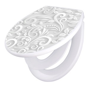 Banjado Familien WC-Sitz White Swirl mit Absenkautomatik und integriertem Kindersitz.