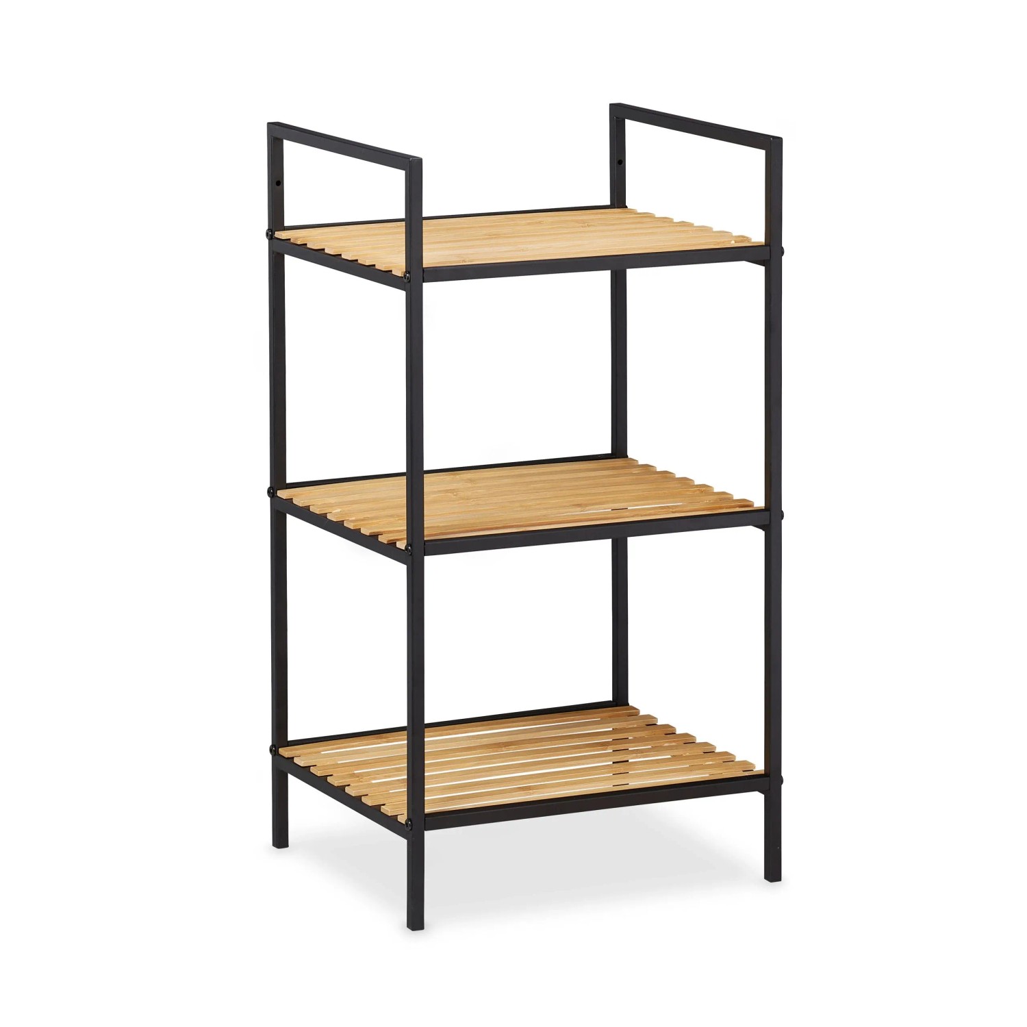 Relaxdays Standregal Bambus Eisen Braun Schwarz mit 3 Ablagen 71 cm x 39 cm x 32,5 cm 2,5 kg