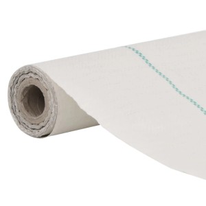 Weiße vidaXL Unkrautvlies Rolle (1x50m) mit grünen Streifen, für Gartenhilfsmittel.