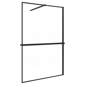 AICA Walk-In Duschwand 140x200cm, schwarzer Rahmen, mit Regal und Handtuchhalter.
