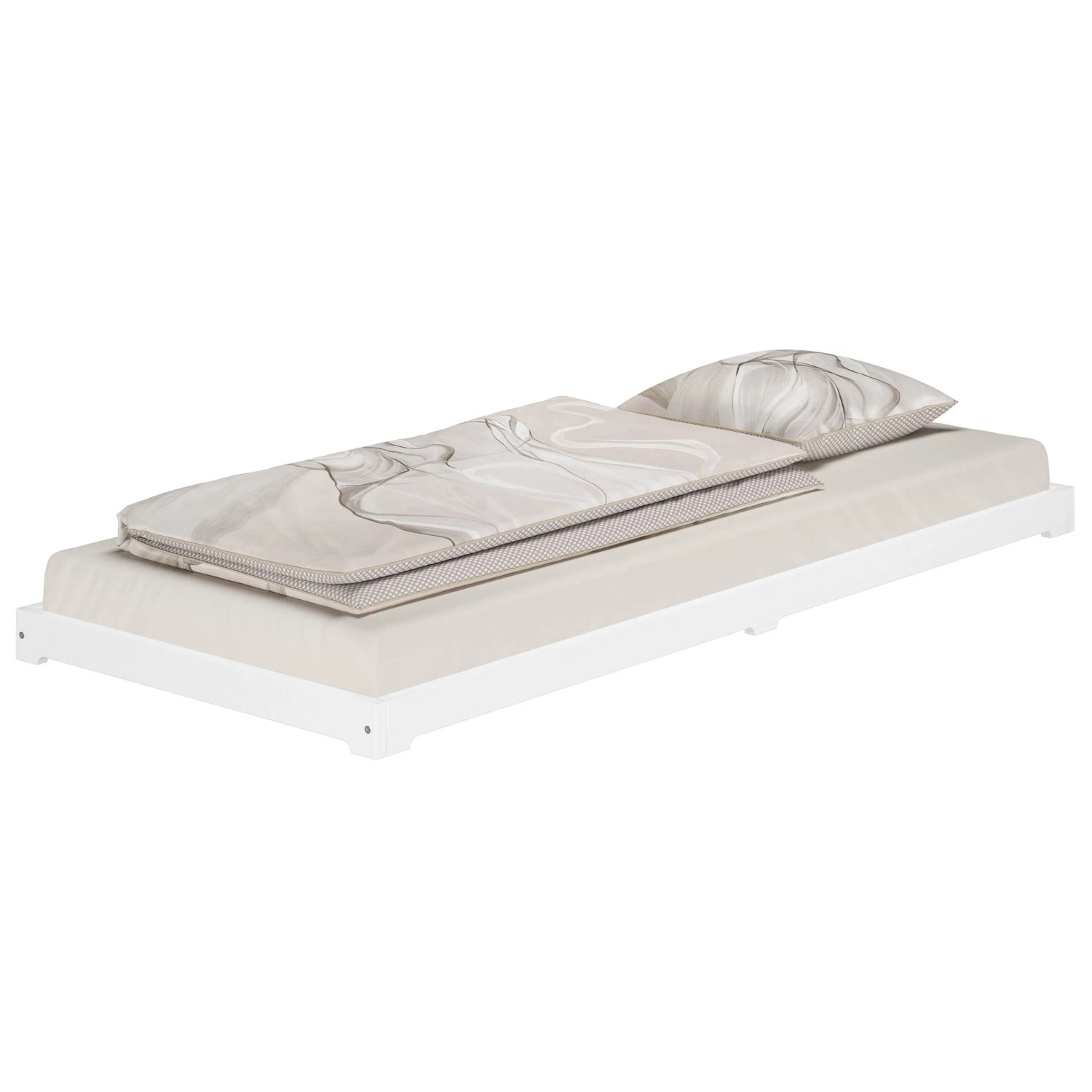 Erst-Holz Flachbett Weiß Massivholzbett Kiefer 90 x 200 cm Futon Modell 47 ohne Zubehör