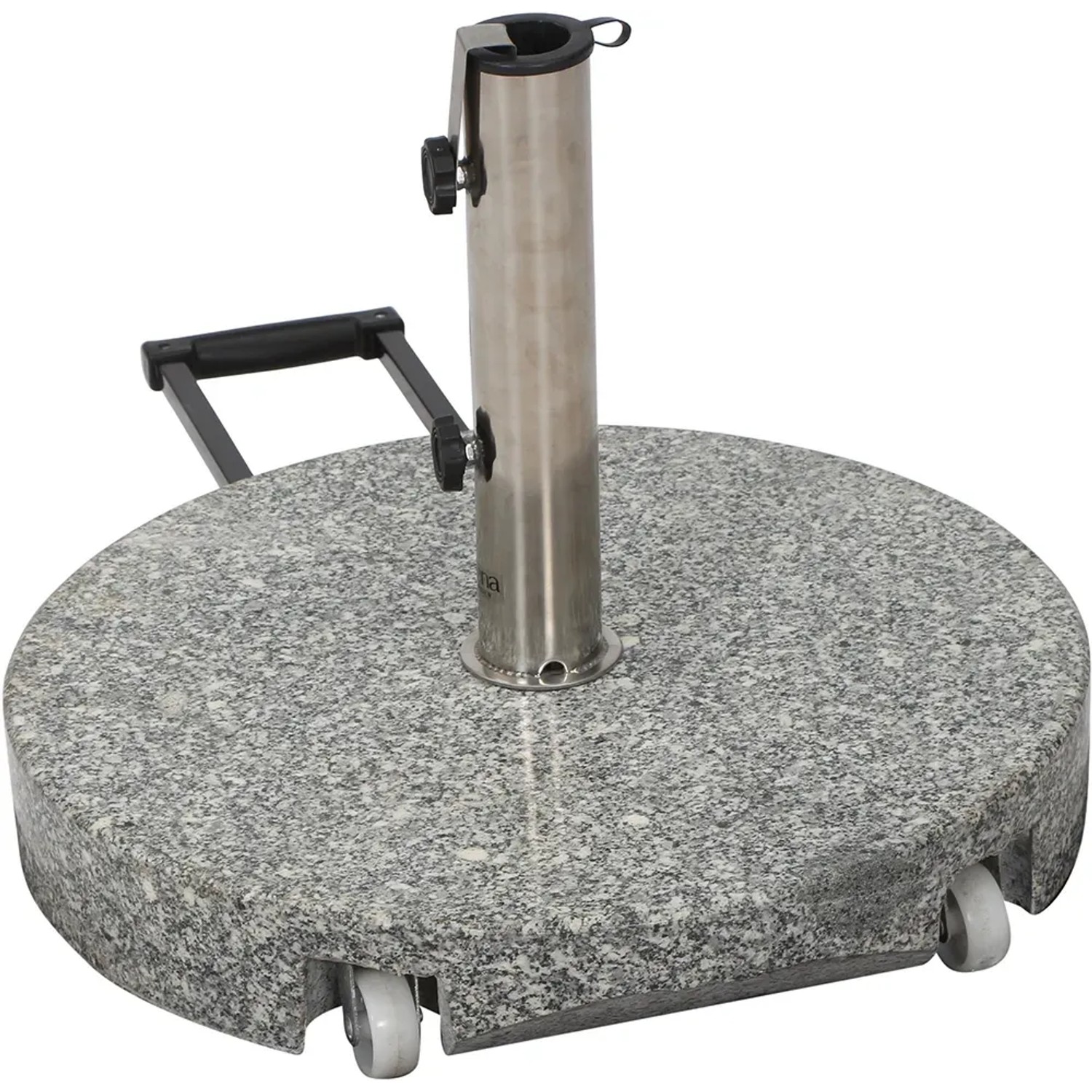 Grauer Siena Garden Schirmständer aus Granit, 40 kg, mit Edelstahlrohr und Rollen.