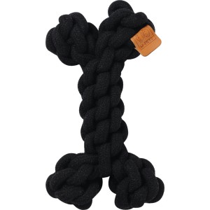 Schwarzes Seil-Hundespielzeug in Knochenform, 19x12x5 cm, ideal für Zerrspiele.