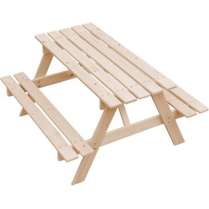 Timbela Kindersitzgarnitur M018-1 Groß aus Holz, ideal für den Garten. Kindermöbel-Set mit Tisch und Bänken.