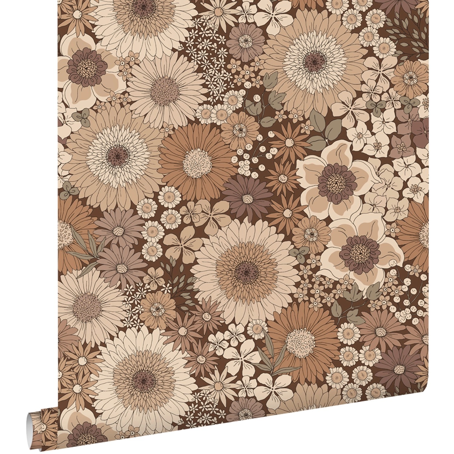 ESTAhome Tapete Retro Blumen Braun 50 x 900 cm günstig online kaufen