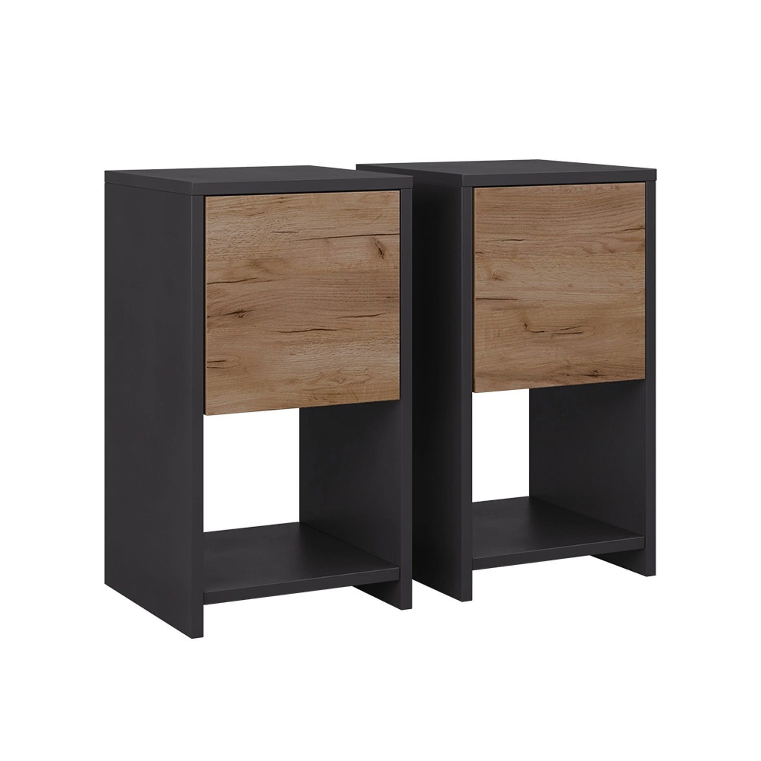 Vicco Nachttisch Evo Anthrazit/Goldkraft Eiche 30 x 55 2er Set