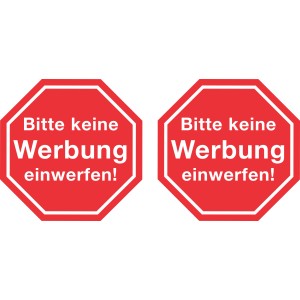 2er-Set Aufkleber "Bitte keine Werbung einwerfen", rot, 11x8cm, PVC-Folie.