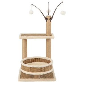 Costway Katzenmöbel 3-stöckig Kletterbaum Katzen Braun 40x40x80cm