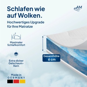 AM Qualitätsmatratzen Premium Gelschaum Topper RG50 Made in Germany 180x200cm