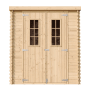 Timbela Holz-Gartenhaus M309C mit Doppeltür und Fenstern, unbehandeltes Holz.