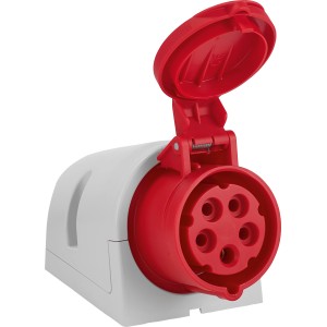 PCE CEE Wandsteckdose, 5-polig, 16A, IP44, rot, für den Außenbereich
