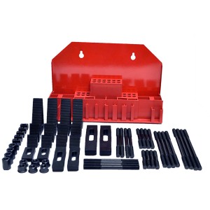 Rotwerk Spannpratzen-Set, 58-teilig, mit Wandhalterung für Fräsen. Werkzeug zum Spannen von Werkstücken.