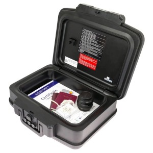 HMF 250437 Feuerfeste Wasserdichte Dokumentenbox Zahlenschloss DIN A4 44 x 16 x 33 cm Schwarz