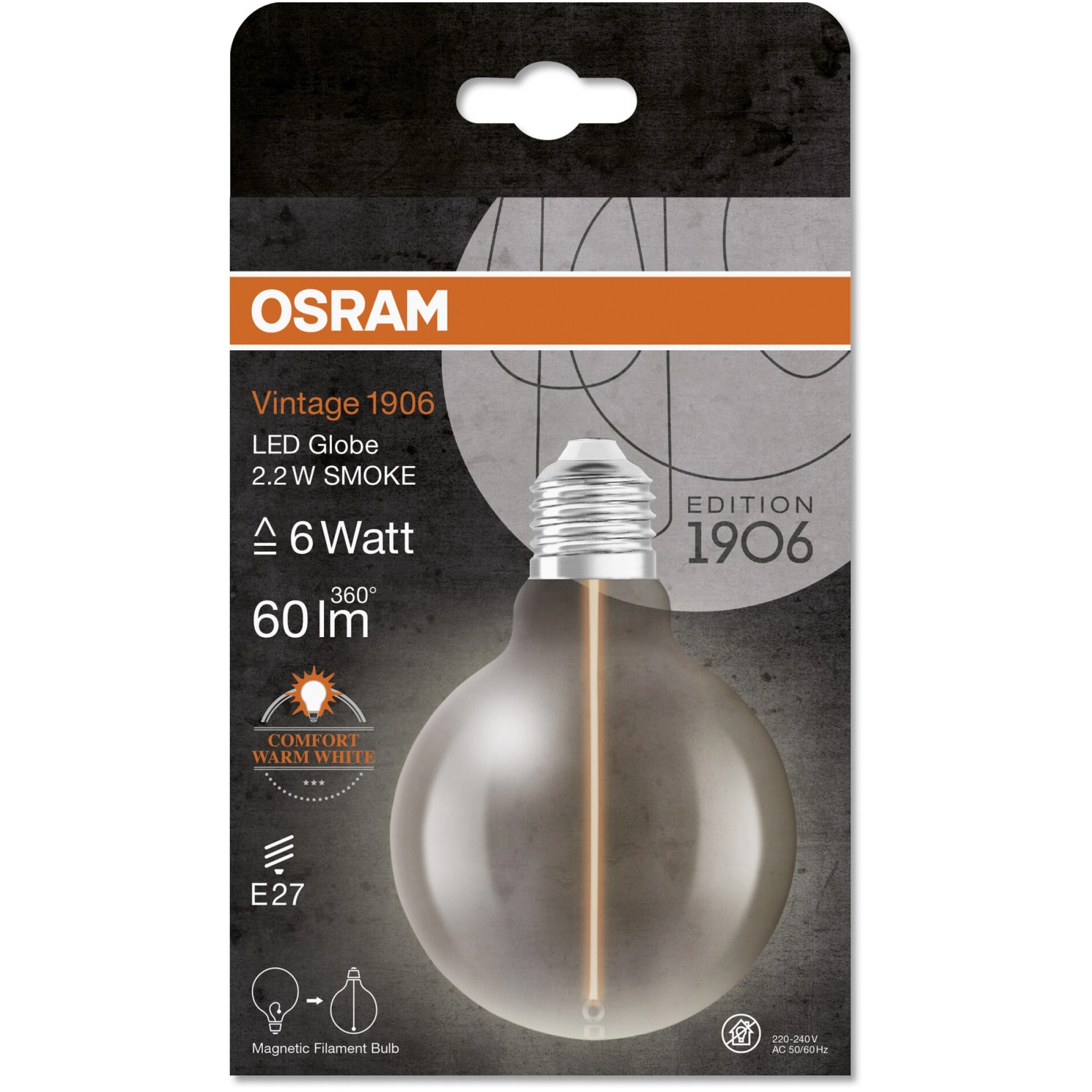 Osram LED-Leuchtmittel E27 Globe, 2,2W, Vintage-Design. Dekorative Lampe für Innenräume.
