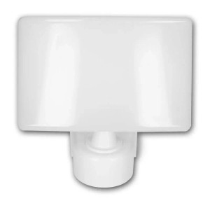 Kompakte weiße LED Eingangsleuchte TOS aus Kunststoff mit milchiger Abdeckung und PIR Bewegungsmelder. IP65.