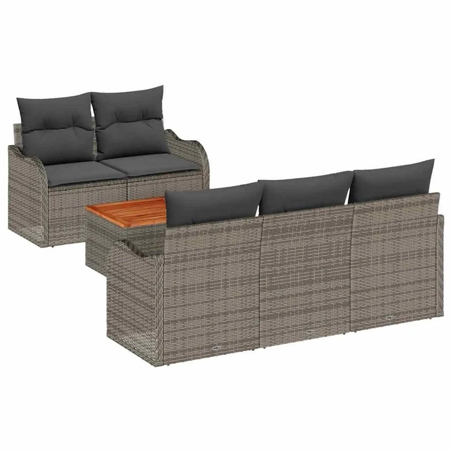 vidaXL Gartensofa-Set mit Speicher 6 Stk Grau Poly-Rattan 3356060