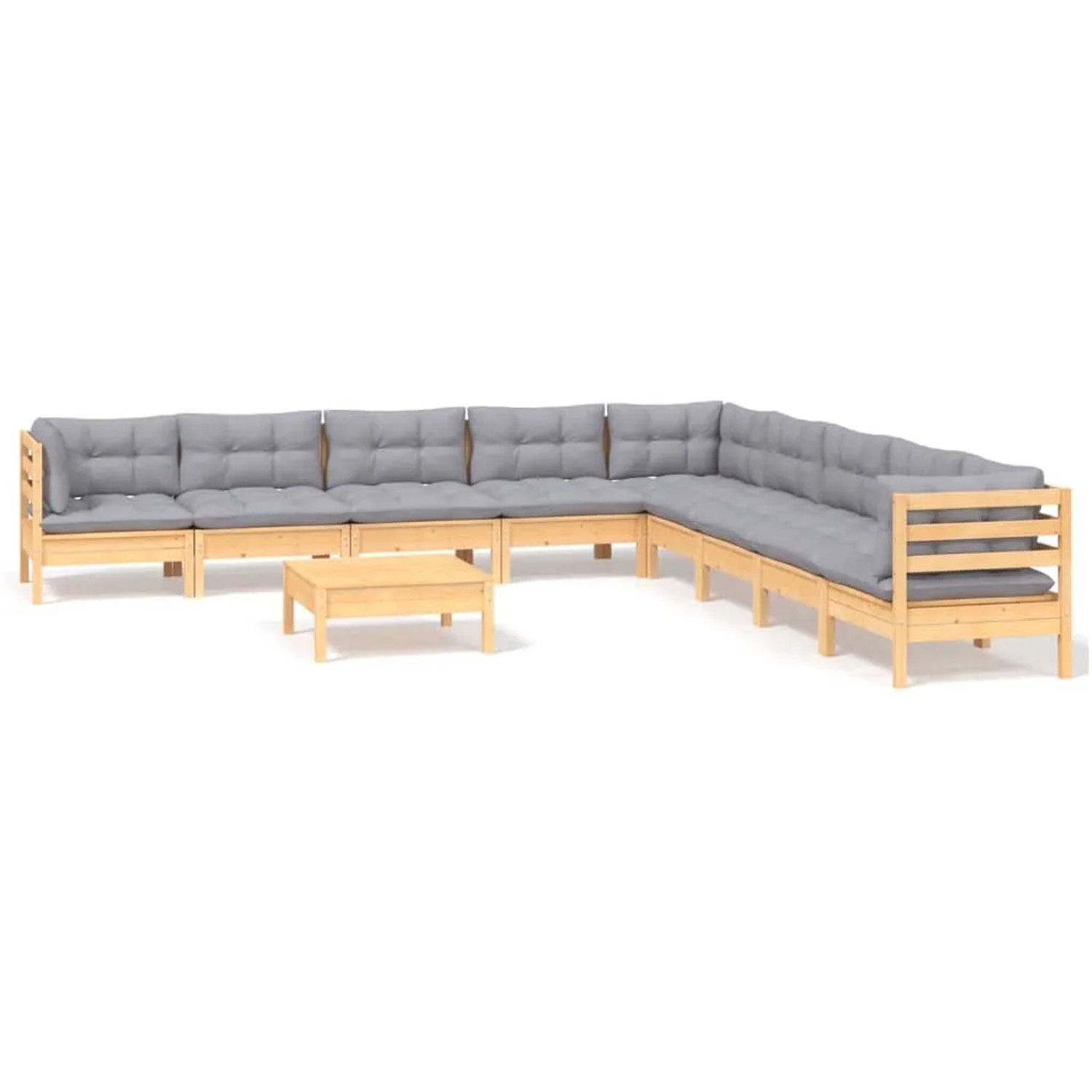 vidaXL 10-Tlg Garten-Lounge-Set mit Grauen Kissen Kiefer Massivholz 3096820