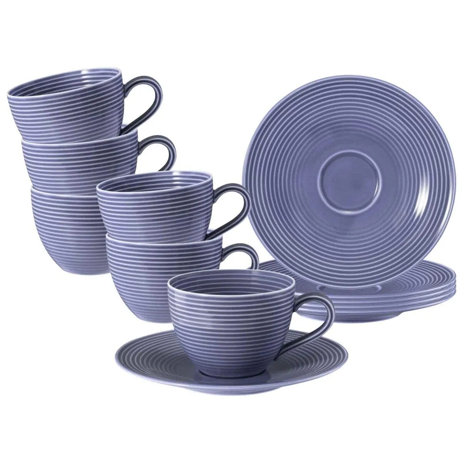 Seltmann Weiden Beat Color Glaze Kaffeetassen mit Untertassen 6er Set Fliederblau