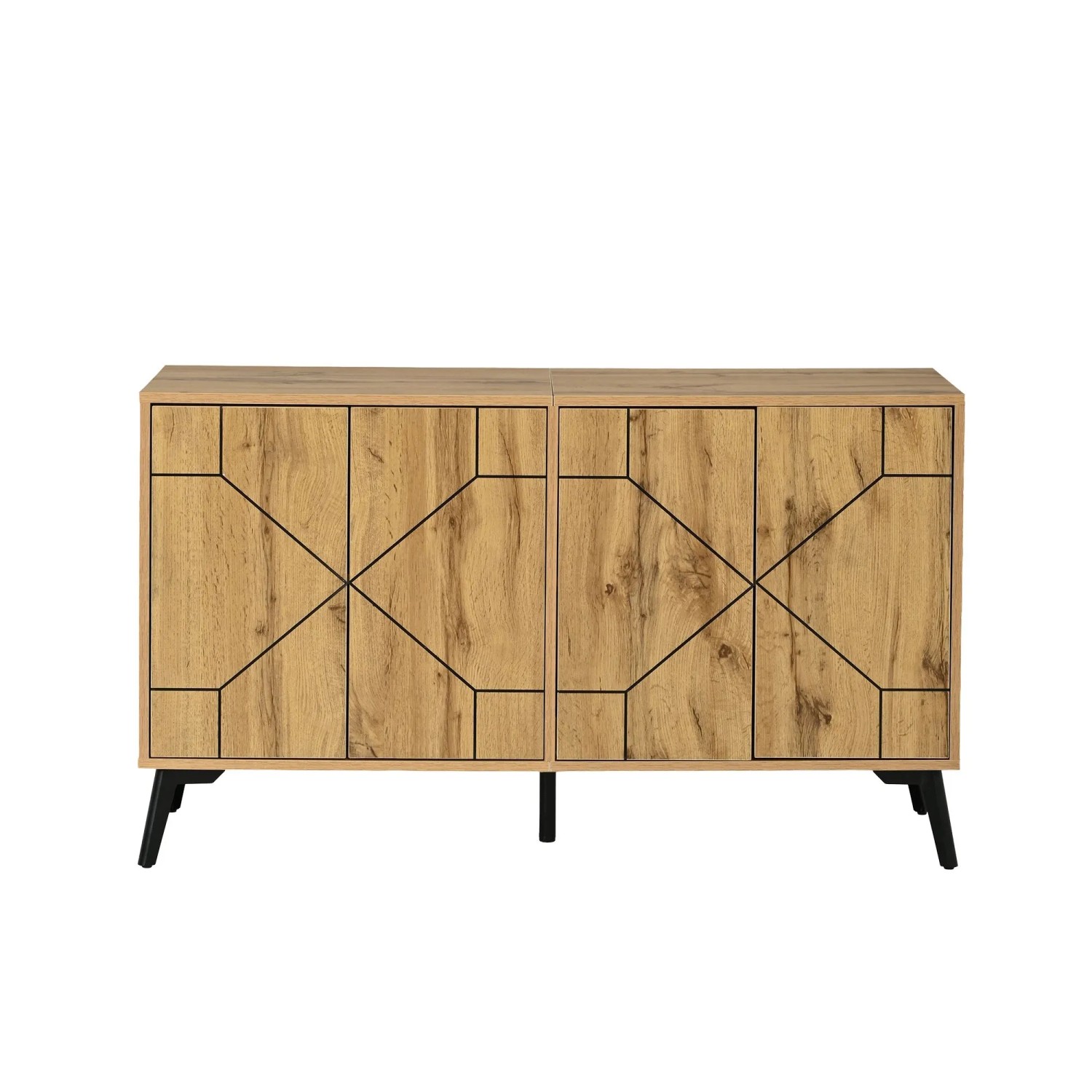 Merax Sideboard 120x35x69 cm 4 Türen Wellenoptik Stauraumschrank Holzoptik