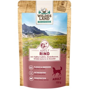 Wildes Land Hunde-Nassfutter Adult Rind, 150g. Getreidefreies Nassfutter mit Süßkartoffel und Distelöl.