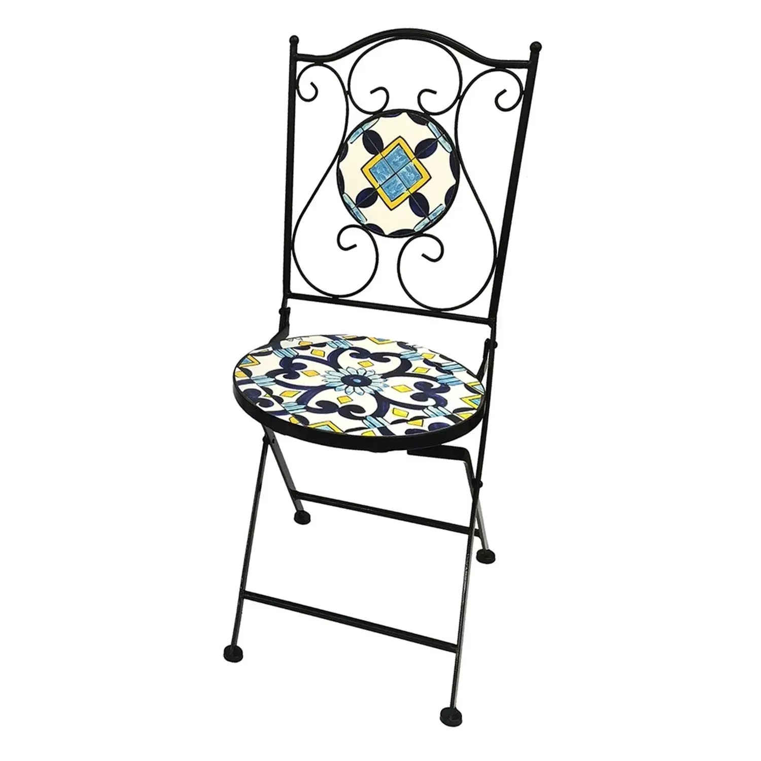 Mosaik Gartenstuhl aus Eisen, Teil der 3-teiligen Mojawo Sitzgarnitur.