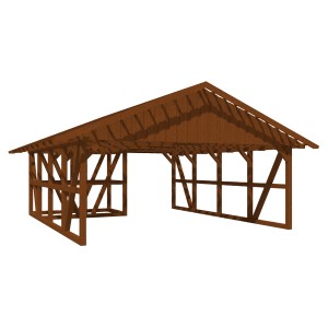 Skan Holz Carport Schwarzwald in Nussbraun mit Dachlattung und Abstellraum.
