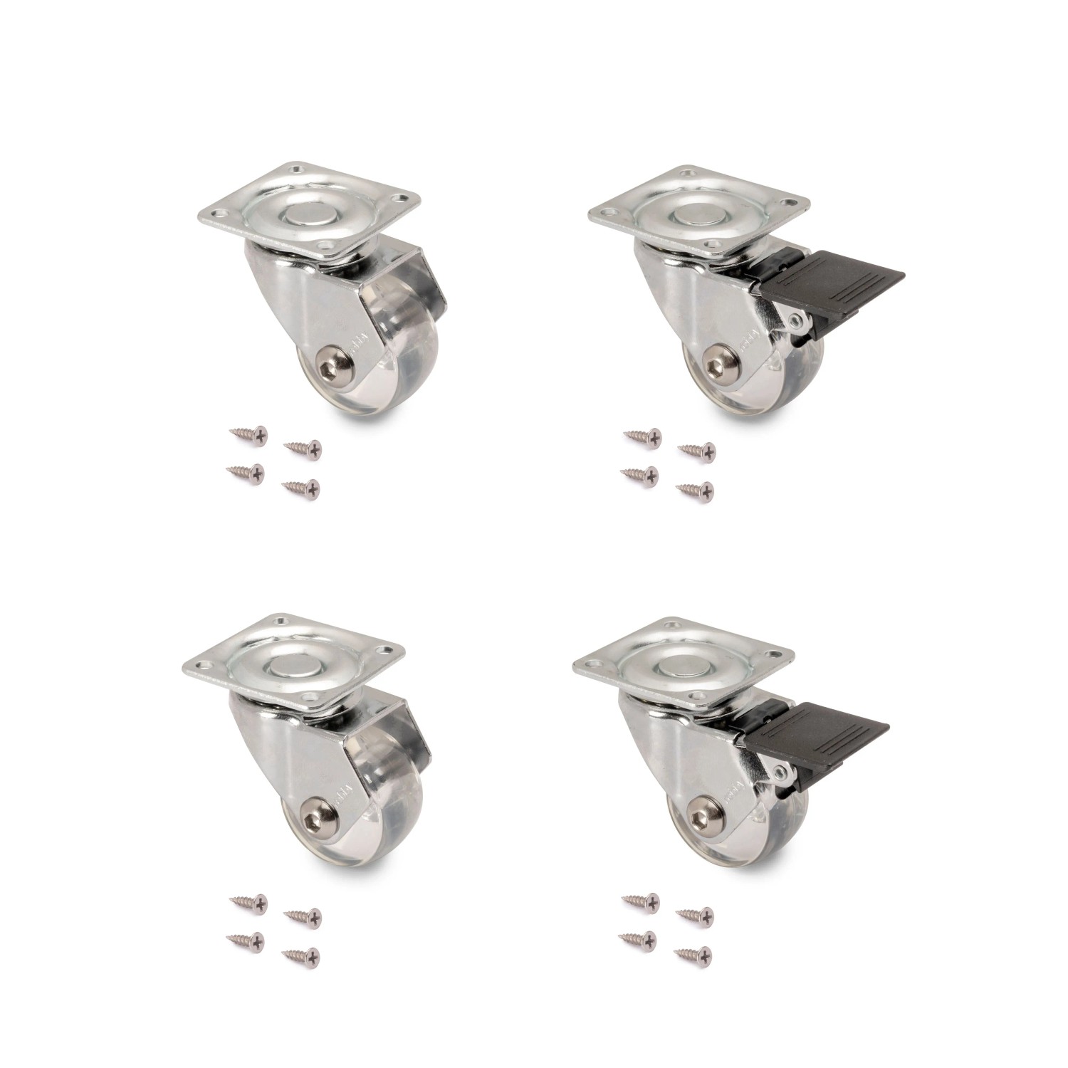 Emuca Lot von 4 Rollen Slip 3 Transparent mit Montageplatte Durchmesser 35 mm Stahl und Kunststoff