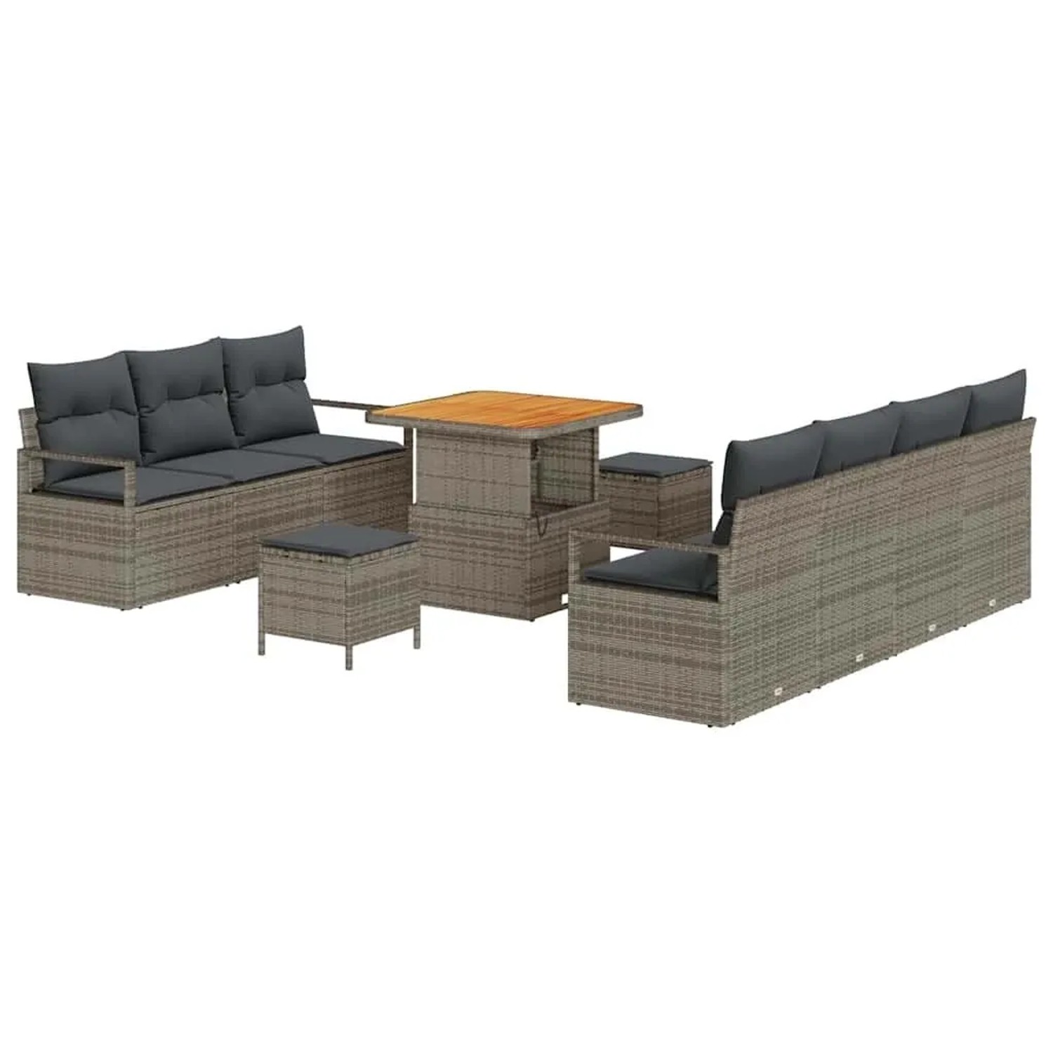 vidaXL Garten-Sofa-Set mit Kissen mit Speicher 10-Tlg Grau 3364438