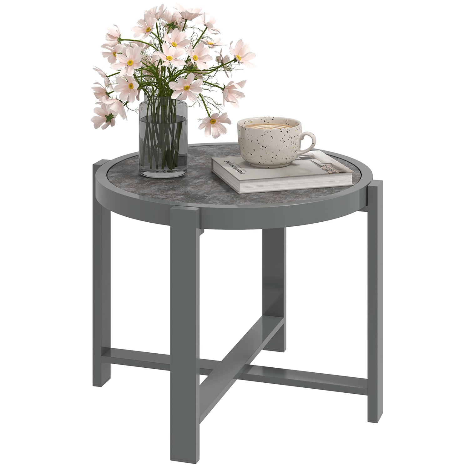 Outsunny Gartentisch Aluminium Hartglas 60L x 60B x 46H cm Grau günstig online kaufen
