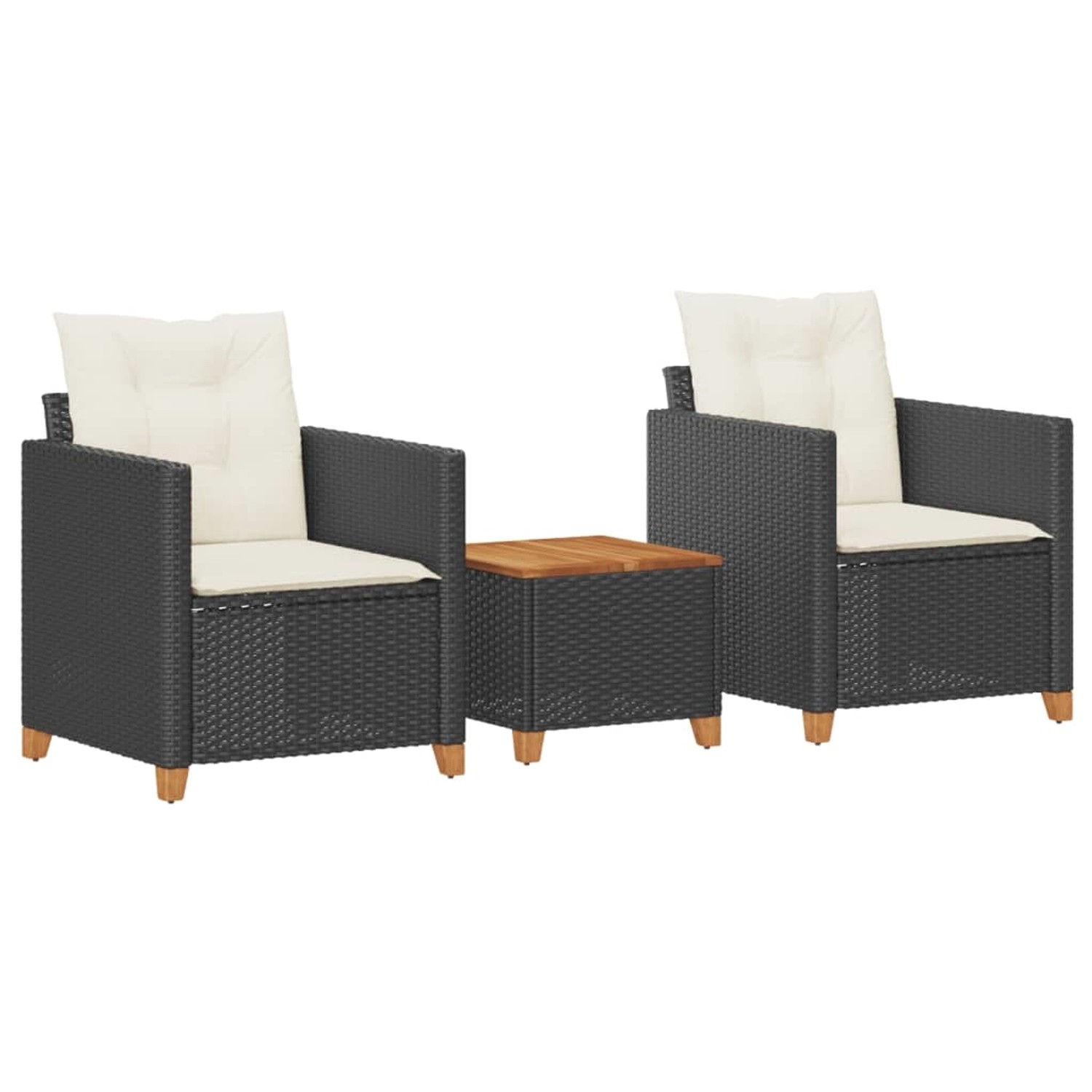 Thumbnail - vidaXL 3-Tlg Bistro-Set mit Kissen Schwarz Poly Rattan Akazienholz 366309