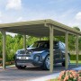 Weka Flachdach Carport 617 mit Trapezblech, 322x512 cm, mit Auto. Einzelcarport für optimalen Schutz.