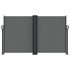 Anthrazitfarbene, ausziehbare furnicato Seitenmarkise, 140x1200 cm, für Terrasse und Balkon.