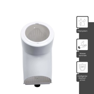 Weißer Jardinion Fallrohr Laubabschneider für 75/85/100mm Rohre. Integriertes Filtersystem für Regentonnen-Zubehör.