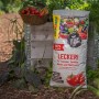 Floragard Bio-Tomaten-Gemüseerde Lecker 40L Sack vor Gartenbeet mit Gemüse.