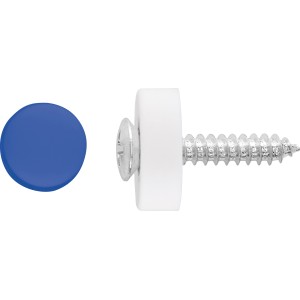 Linsensenkkopf Universalschraube (4,8x19mm) mit blauem Abdeckplättchen, 8er Set.