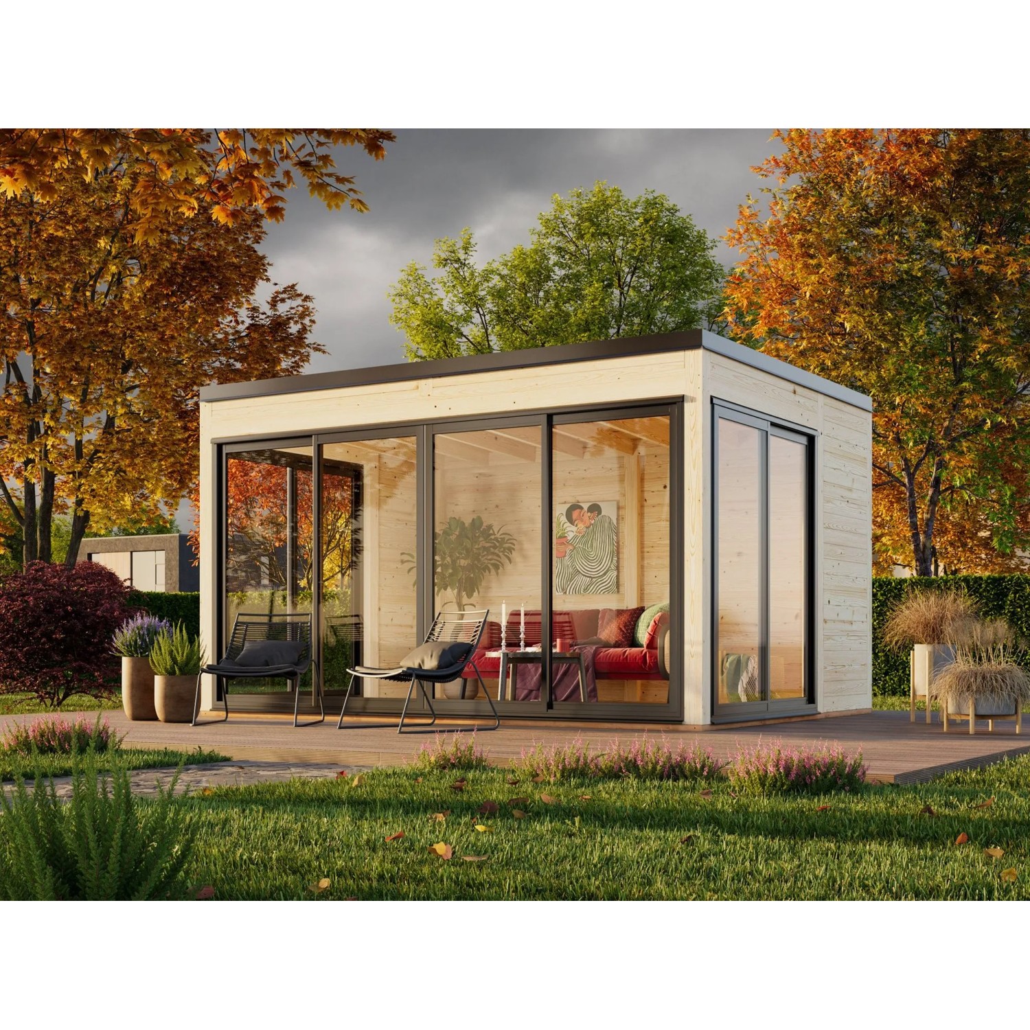 Palmako Holz-Gartenhaus Serena Slide Pultdach Unbehandelt 420 cm x 320 cm